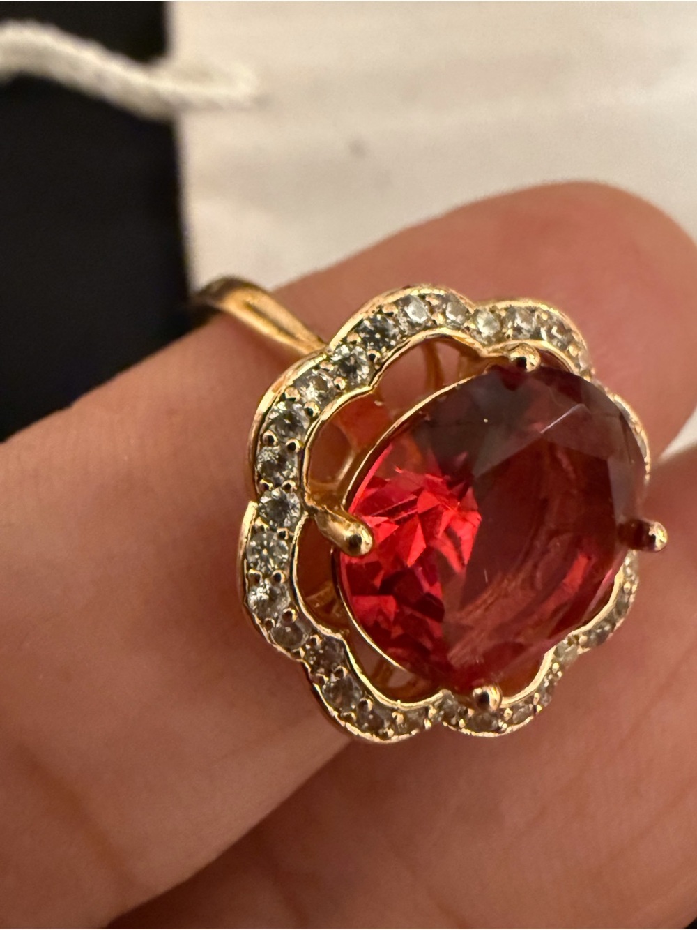 Gold-Plate Red Crystal Floral Pendant Necklace